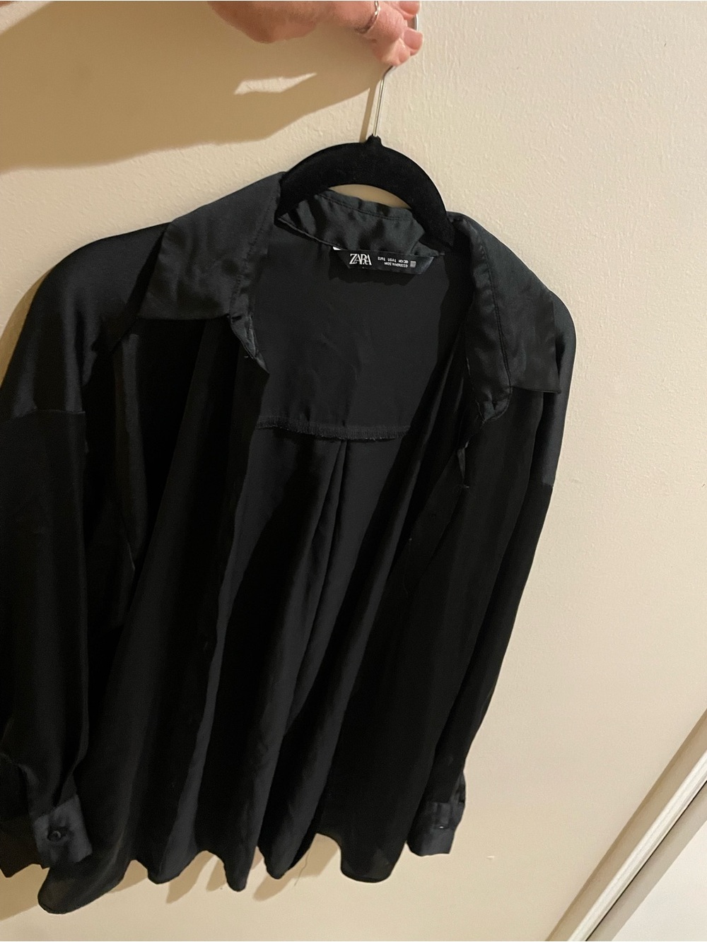 ZARA Black Satin Long-Sleeve Button Shirt